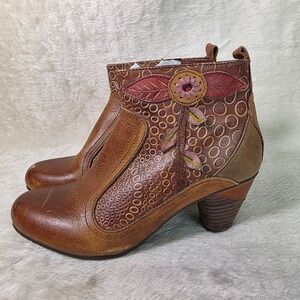 Spring Step L'Artiste Parfum Ankle Boots Brown Floral Leather Artsy Womens 37  6